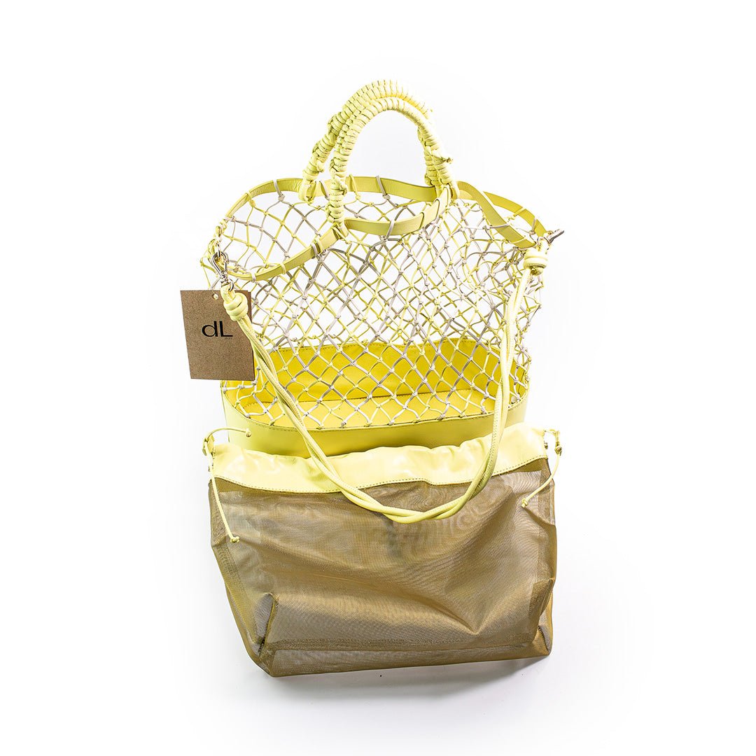 Bolsa Tramas de Couro Elfin Yellow e Off White G - DL STORE - 