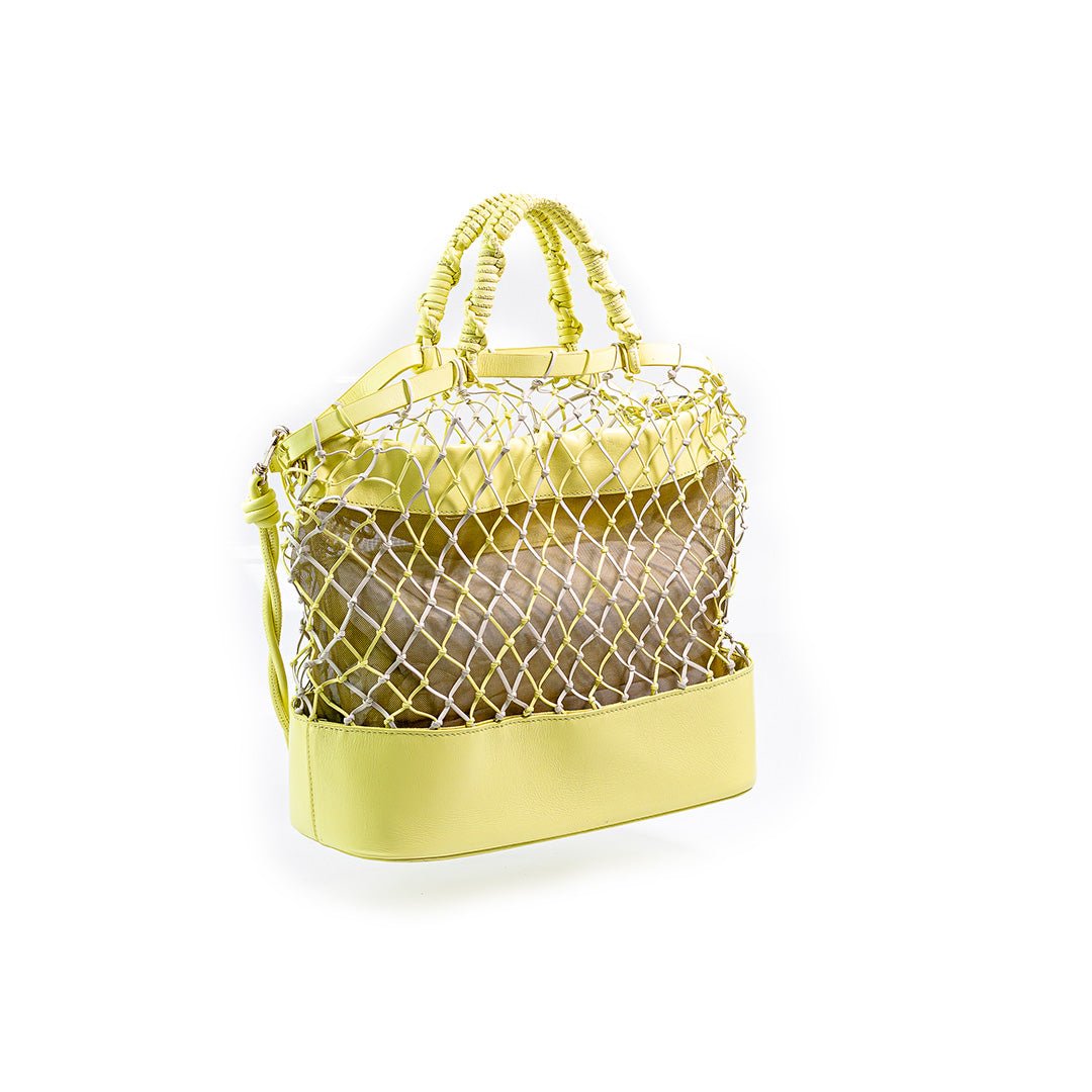 Bolsa Tramas de Couro Elfin Yellow e Off White G - DL STORE - 